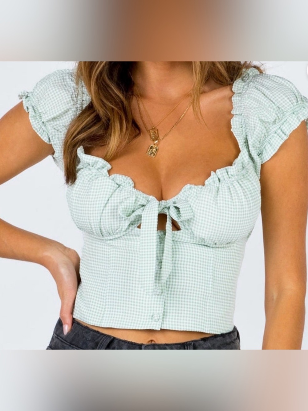 Princess Polly Gingham Tie-Front Crop Top